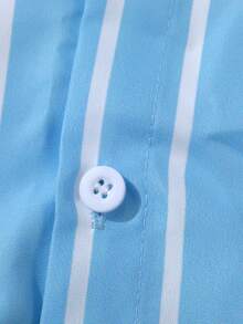 TOKVUE 男士长袖条纹衬衫，浅蓝色，红色刺绣标语，休闲日常穿着，通勤，度假，返校季，送给男友、老公的理想礼物，情侣装 - 藍色 - 查看 7