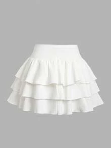 Girlism Tween Girls White Layered Ruffle Casual Skirt - White - View 2