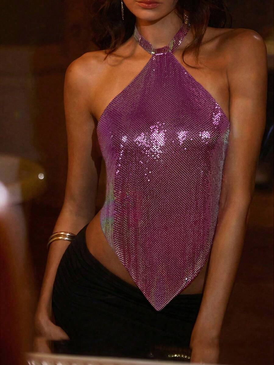 Opulessa 性感露背吊带上衣，春夏皆宜，情人节、狂欢节服装，优雅派对上衣，海滩装扮，婚礼宾客上衣，夏季度假休闲上衣 - 玫紅色 - 查看 1