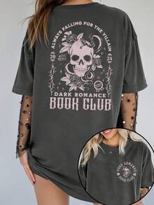EMERY ROSE Plus Size Halloween T-Shirt, Plus Size Streetwear Graphic Tee, Cute Summer Top, Vacation Vibe - Dark Grey - View 1