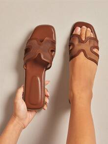 SHUZIA Women's Fashion Casual Comfy Mesh Cut-Out Flat Sandals - Maroon - View 2