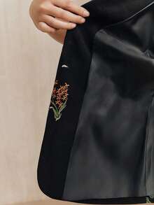 Anewsta Elegant Embroidered Black Suit Set, Fashionable Fitted Waist Casual Outfit For Women - Black - View 8