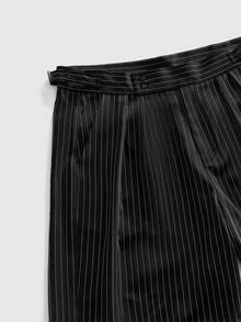 ROMWE MEN Prep Men's Striped Pleated Loose Casual Shorts - Black - View 3
