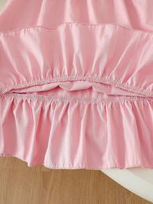 SHEIN Vintaside Kids Đầm bé gái thanh lịch, ngọt ngào, dễ thương, cổ tròn, tay ngắn, viền bèo nhún, dáng rộng, thích hợp cho kỳ nghỉ, du lịch, quà sinh nhật, mùa hè. - Hồng - Xem 8