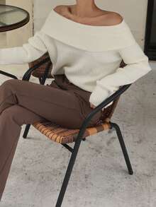 DAZY 1pc Women Off-Shoulder Knitted Sweater, Elegant Design Loose Fit Pullover - White - View 8