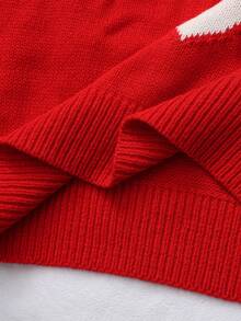 Chiquease Back-To-School Red And White Heart-Shaped Jacquard Pullover Sweater,Cute Autumn Long-Sleeved Round Neck Fitted Design For School,Parties & Weddings - Red and White - View 8