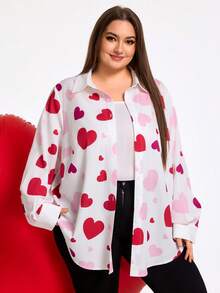 SHEIN CURVE+ 2025春夏情人节加大码白色休闲办公衬衫，ins风夏季/乡村/海滩度假/沙滩装 - 彩色 - 查看 3