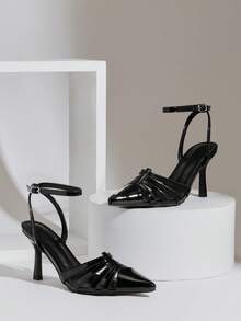 SHUZIA Women's Elegant Stylish Point Toe Ankle Strap Stiletto Pumps - Black - View 1