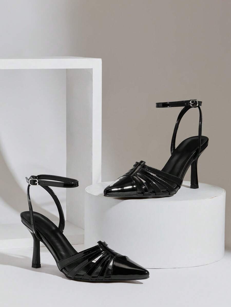 SHUZIA Women's Elegant Stylish Point Toe Ankle Strap Stiletto Pumps - Black - View 1