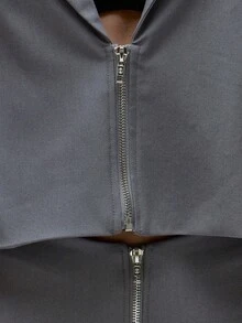 MUSERA 女士短款宽松翻领西装外套套装上衣，可爱办公室酷女孩情人节春季款 - 灰色 - 查看 6