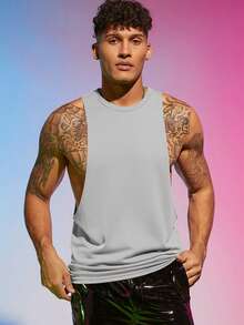 FeverCity Men's Solid Color Minimalist Everyday Knit Crew Neck Sleeveless Vest - Grey - View 4