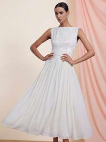 Aveloria Rosie Đầm chiffon đính sequin thời trang, thiết kế độc đáo và cao cấp. - trắng - Xem 5