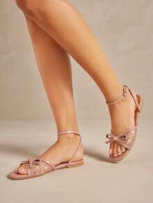 SHUZIA Women's Fashion Comfortable Bowknot Mesh Flat Sandals - Apricot - View 2