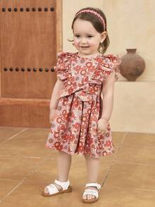 SHEIN 女婴碎花荷叶边休闲连衣裙 - 彩色 - 查看 6