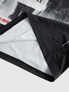 ROMWE MEN Street Life Kaos Pria Kasual Lengan Pendek Leher Bulat dengan Slogan Grafis, Musim Panas - Hitam - View 6
