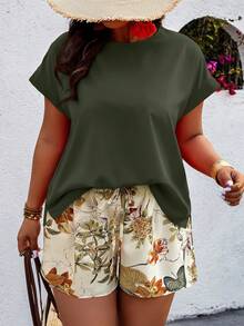 SHEIN Clasi Random Print Casual Vacation Style Plus Size 2 Pieces Set - Multicolor - View 1