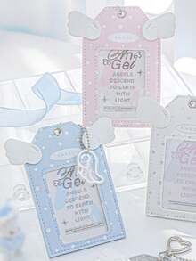 1pc Y2k Card Holder Keychain, Cute Kawaii PU Leather Card Holder With Wings & Heart Keychain, Gift For Friends, Pink/Blue ID/SIM Pouch - Little Angel - View 1