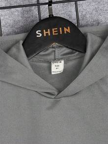 SHEIN 2件套男童字母印花连帽背心和抽绳腰带短裤休闲针织套装 - 灰色 - 查看 4