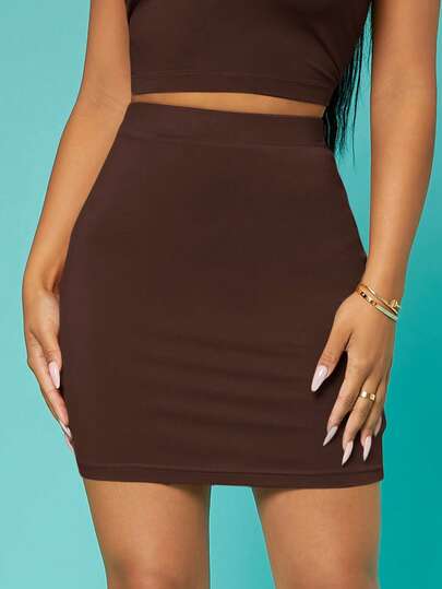 SHEIN SXY Elastic Waist Solid Bodycon Skirt Concert Long Summer Skirt Coquette Prom Skirt Sexy Skirt Valentine Day Skirt