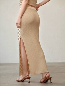 MOTF PREMIUM FALDA AJUSTADA CON ABERTURA Y LENTEJUELAS PARA MUJER - Albaricoque - Ver 3