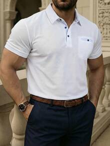 Manfinity Mode Men's Casual Half-Placket Short Sleeve Polo Shirt, Summer - White - View 1