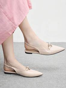 CUCCOO BIZCHIC 女士裸色漆皮尖头无后跟绑带舒适简约水钻装饰通勤鞋 - 裸色 - 查看 1