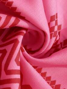 Vivid Eden Plus Size Deep V-Neck Allover Print Casual Vacation Short Sleeve Maxi Dress,Pink Summer Boho Holiday Vacation Holiday Beach Outfits For Women Curve - Pink - View 8