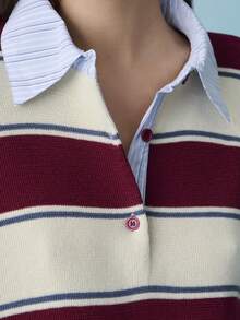 Nöista 休闲宽松版型 Polo 衫，带内衬衬衫，半拉链插肩长袖 - 酒紅色 - 查看 7