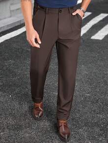 Manfinity Bizformal 男士复古都市通勤百搭加厚弹力腰修身商务休闲裤 - 棕色 - 查看 5