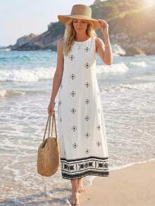 Sylviya 女式度假花卉印花休闲宽松圆领吊带裙 - 彩色 - 查看 4