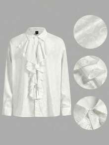 ROMWE MEN Goth Áo sơ mi nam tay dài đơn giản, tối giản, màu trơn, có viền bèo nhún - trắng - Xem 1