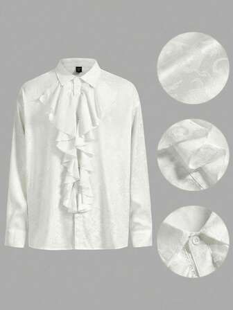 Street Life Camicia casual a maniche lunghe da uomo di colore unito con bordo arricciato, stile minimalista