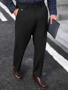 Manfinity Bizformal Quần công sở nam màu trơn, túi xéo, kiểu dáng thường ngày. - màu đen - Xem 1