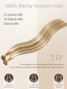 K型接发，100%真人发，#T8-P8/613，渐变胡桃棕至灰棕和漂白金，直发造型，长度14-22英寸。V型接发，丝滑无痕，隐形效果，顶级品质，发尾浓密，健康真人发，50片/包，热熔接发，持久耐用，适合女性/女孩日常使用，尤其适合发量稀少和沙龙级使用。 - T8-P8/613 - 查看 3