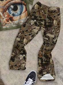 Bộ 2 món cho bé trai tuổi teen: Áo thun cổ tròn và quần ống loe, trang phục mùa hè thường ngày với họa tiết đường phố cổ điển, phong cách Y2K. - Nhiều màu - Xem 4