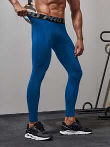 Manfinity Acti Log Men's Letter Waistband Sports Leggings - Blue - View 3