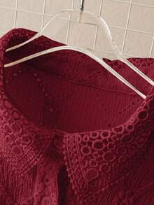 GlowEve Áo sơ mi dài tay nữ tối giản, chất liệu lưới, thêu họa tiết và cài nút, thích hợp mặc đi làm. - Đỏ - Xem 3