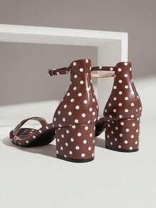 SHUZIA #ArtistInspired Top-Seller Women's Ankle Strap Open Toe Low Block Heel Minimalist Brown Polka Dot Sandals –Comfortable & Essential - Brown - View 6