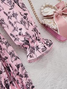 少女系带连衣裙，荷叶边下摆和腰带装饰，适合假日、夏季和旅行 - 彩色 - 查看 3