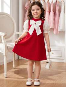 SHEIN Đầm ren đỏ dáng ôm cổ tròn tay phồng, thanh lịch, thích hợp cho bé gái, trang nhã, truyền thống, phù hợp cho bé gái mặc hàng ngày, lễ hội, họp mặt gia đình và các dịp đặc biệt, kiểu áo dành cho chị em, mùa xuân/hè, dễ thương, thanh lịch, ngọt ngào, cổ điển, thời trang, đi nghỉ mát, mẹ con và chị em gái mặc đồ đôi, ngày Valentine. - Hồng - Xem 6