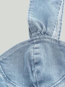 SHEIN MOD Women's Casual Asymmetric Hem Sleeveless Denim Top, Summer - Light Wash - View 4