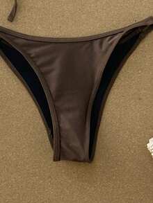 Swim Vcay Bộ bikini nữ màu trơn không gọng, có họa tiết trang trí, gồm áo hai dây và quần bơi, kiểu dáng gợi cảm, thích hợp cho kỳ nghỉ biển, đồ bơi màu nâu mùa xuân/hè. - Cà phê nâu - Xem 4