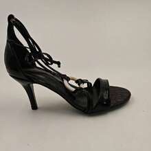 Rosivie 女士时尚波西米亚度假风鳄鱼纹露趾高跟凉鞋 - 黑色 - 查看 8