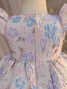 SHEIN Baby Girl Elegant Jacquard Woven Short Sleeve Dress, Spring/Summer