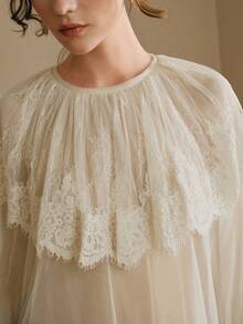 Anewsta Women's Lace Collar Sheer Mesh Flare Sleeve Long Sleeve Blouse - Apricot - View 3