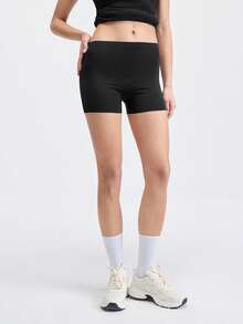 Loungeista 女士冰丝裤中腰无缝弹力短裤防走光防卷边 - 黑色 - 查看 3