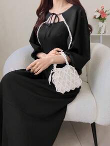 FRIFUL 2pcs Women Cover Up & Slip Dress Set With Trim Decor Lounge Sets For Women - Black - View 8