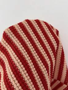 Elenzga 女士红白纹理针织面料收腰设计优雅高品质上衣，适合生日礼物、约会、派对、情人节、劳动节、旅行、休闲街头风穿着，春夏新品，简约撞色纹理面料交叉领无袖背心 - 紅白色 - 查看 4