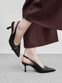 CUCCOO BIZCHIC Women's Pointed Toe Buckle Design Fashionable High Heels, Versatile For Daily Wear - Black - View 3