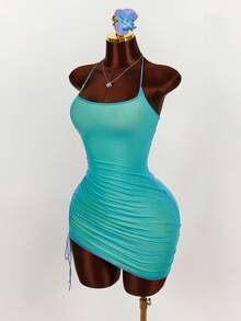 Amplova Đầm ngắn hở lưng xếp ly, phối màu, kiểu dáng gợi cảm, dành cho nữ, mẫu mới năm 2026. - Nhiều màu - Xem 3